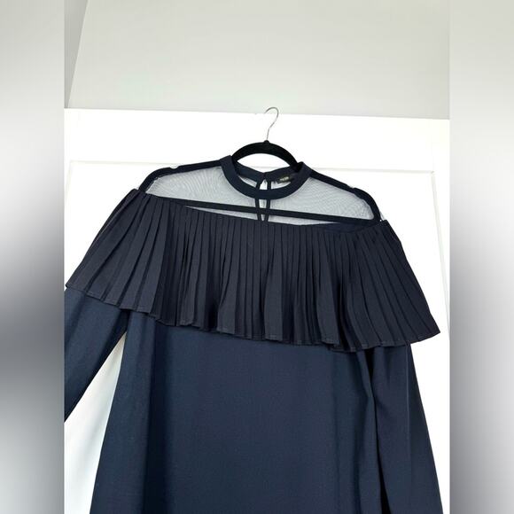 Maje Remia Pleated Overlay Black Mini Dress Size 3 Large - Picture 3 of 13